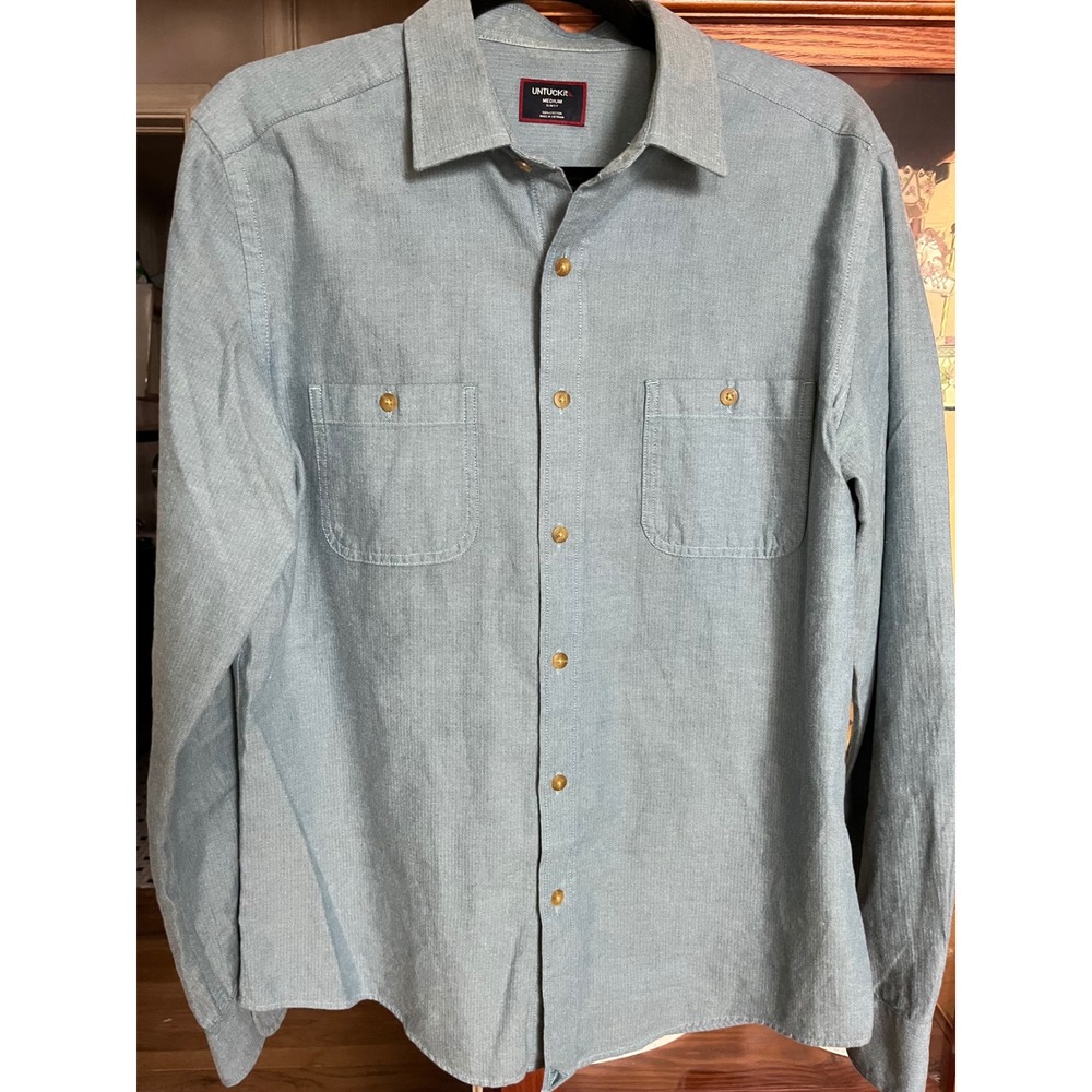 UNTUCKit Hemsworth Teal Herringbone Slim Fit Button Down Shirt Medium